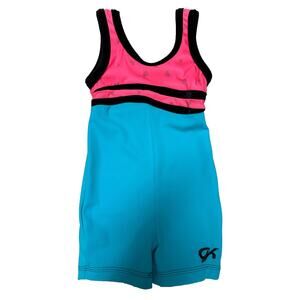 GK Elite Biketard Unitard leotard Pink Hearts/blue/shorts 2t/3t